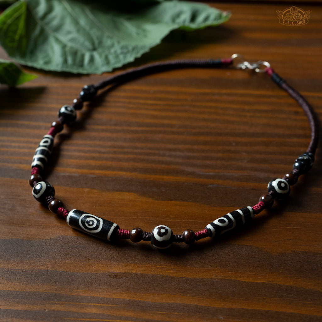 Tibetan Style Hand-woven Yak Bone Dzi Beads Amulet Necklace