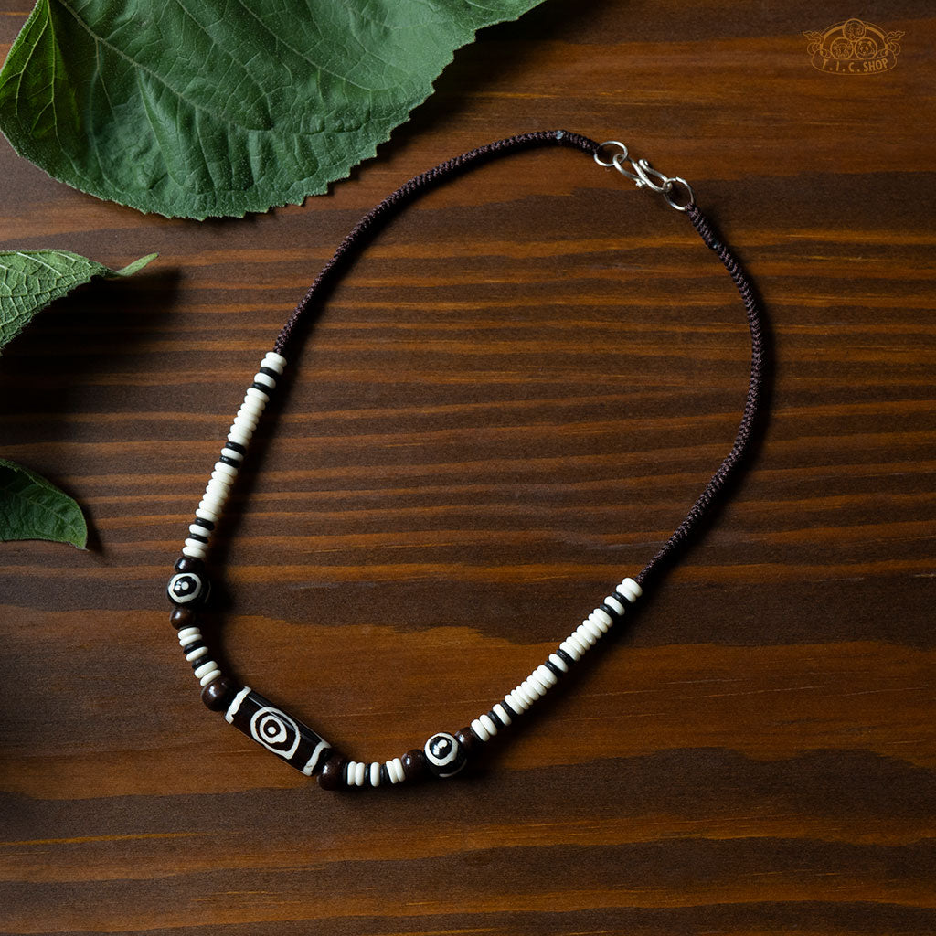 Tibetan Style Hand-woven Yak Bone Dzi Bead Amulet Necklace