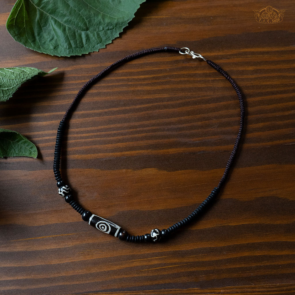 Tibetan Style Hand-woven Yak Bone Dzi Bead Amulet Necklace