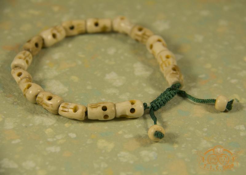 Skull-Shaped Tibetan Yak Bone Amulet Bracelet