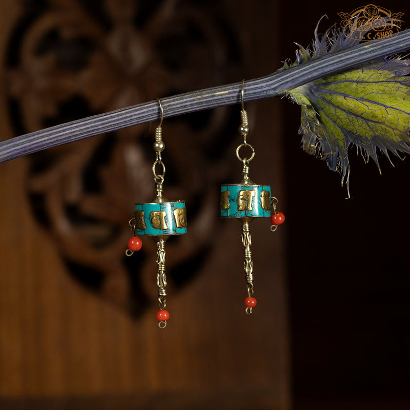 Prayer Wheel Turquoise Earrings