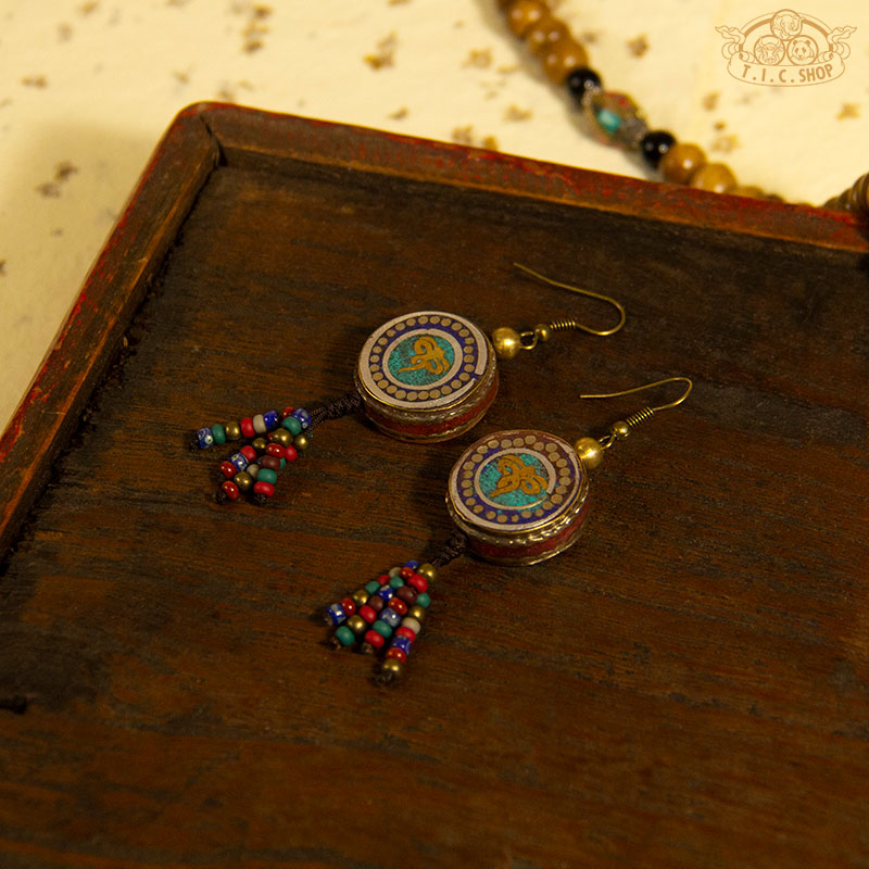 Wisdom Eyes Tibetan Style Earrings, Handmade Inlay Beads