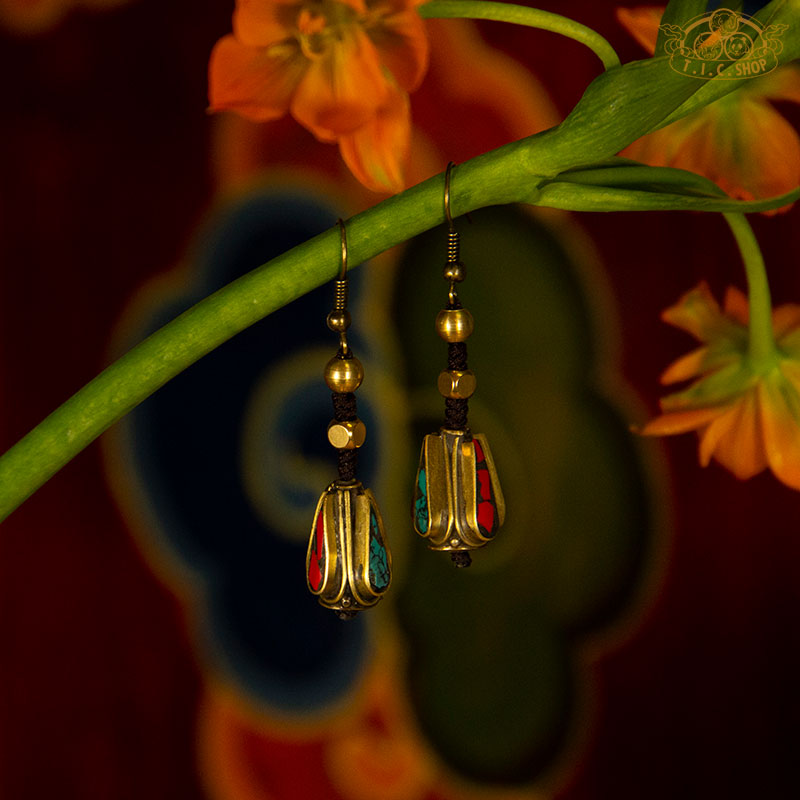 Raindrop Tibetan Style Earrings, Handmade Inlay Beads