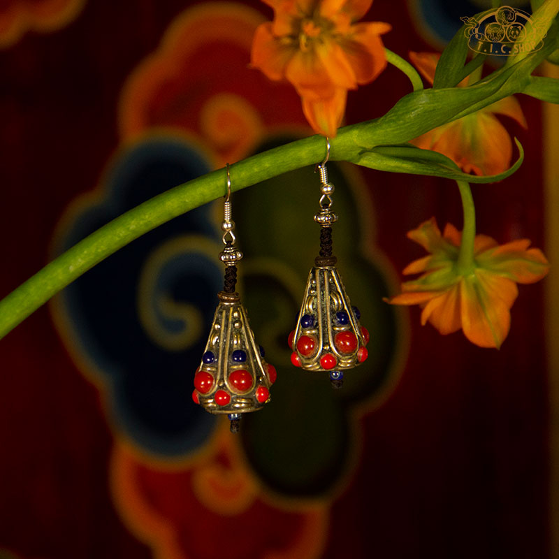 Lantern Tibetan Style Earrings, Handmade Beads