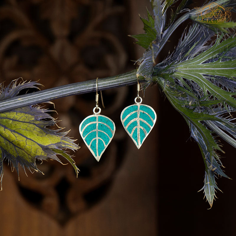 Linden Leaf Turquoise Inlay 925 Silver Earrings