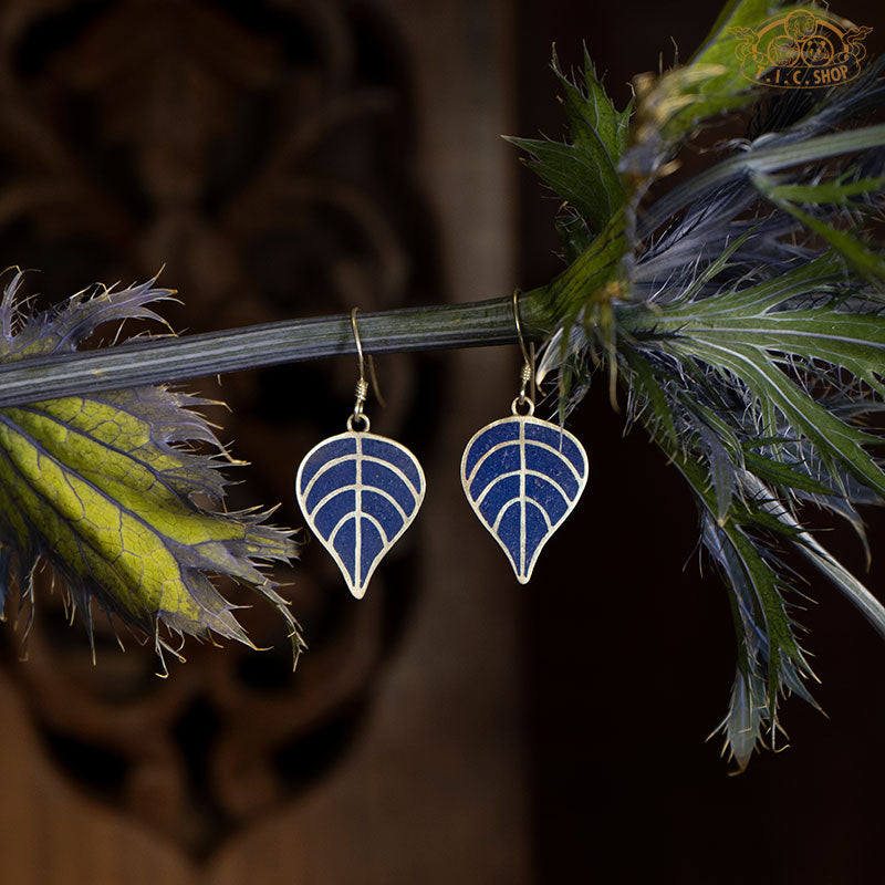 Linden Leaf Lapis Lazuli Inlay 925 Silver Earrings