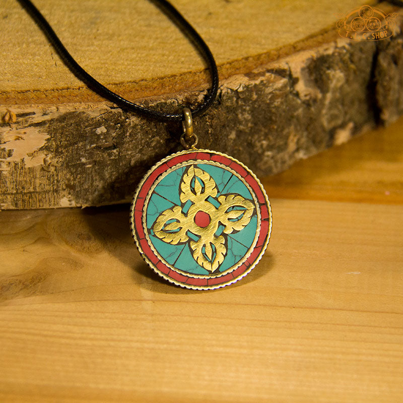 Double Vajra Symbol Tibetan Style Inlay Pendant Necklace