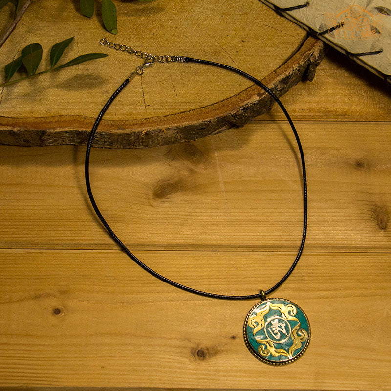 Om Symbol Tibetan Style Inlay Pendant Necklace
