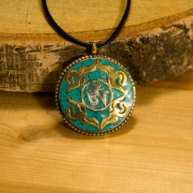 Om Symbol Tibetan Style Inlay Pendant Necklace