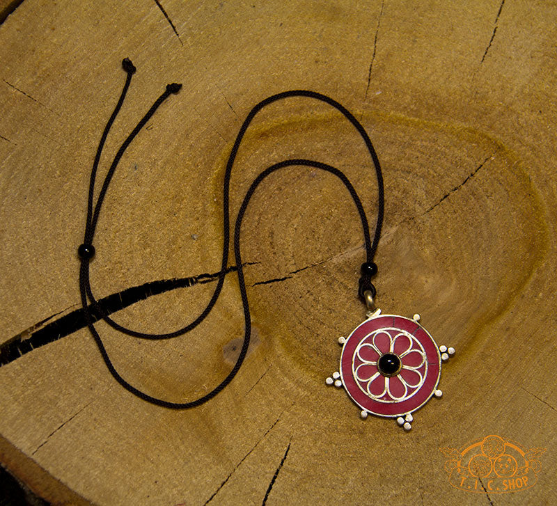 Dharma Wheel Tibetan Style Inlay Pendant Necklace