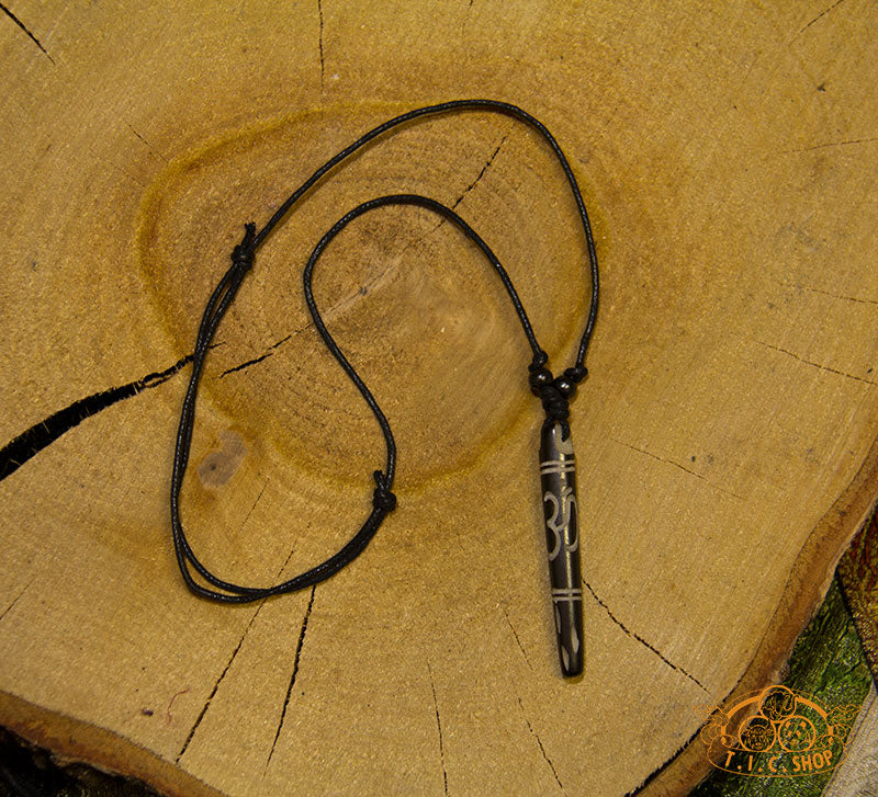 Om Symbol Yak Bone Amulet Pendant Necklace