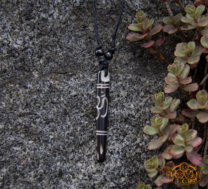 Om Symbol Yak Bone Amulet Pendant Necklace