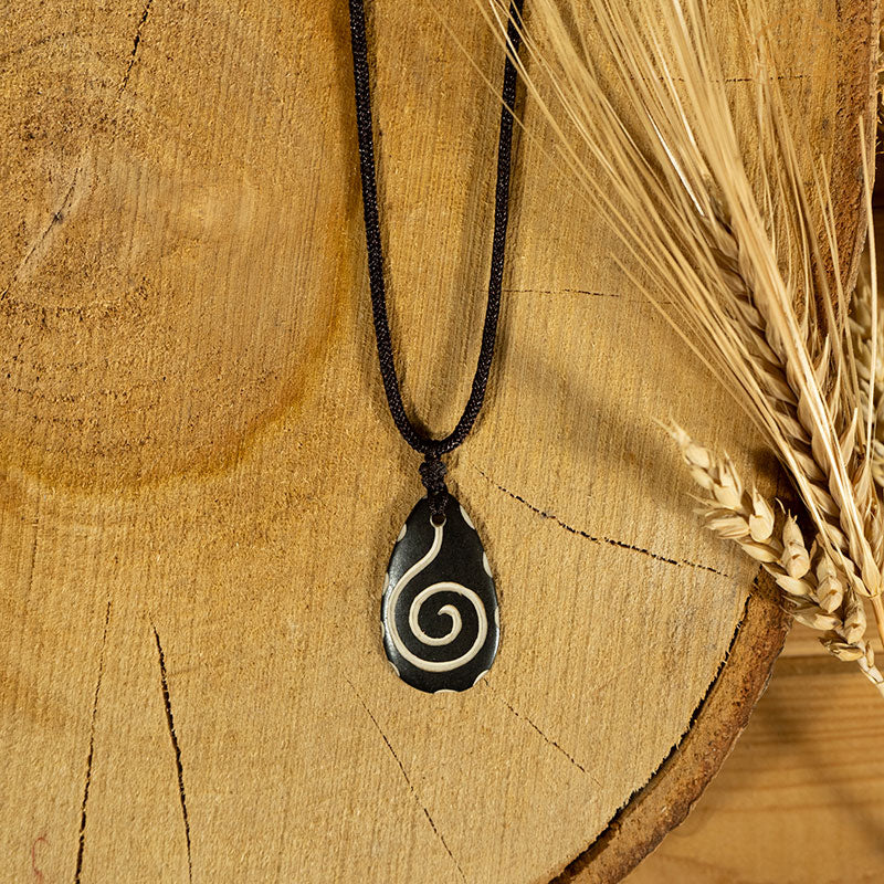 Rising Spiral Yak Bone Amulet Pendant Necklace