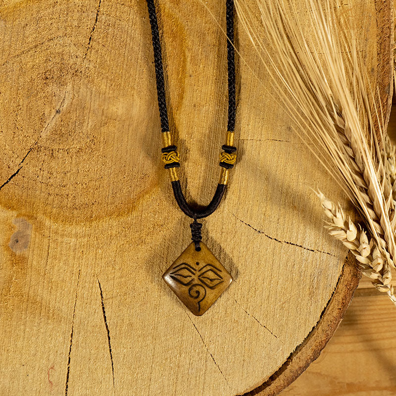 Wisdom Eyes Yak Bone Amulet Pendant Necklace