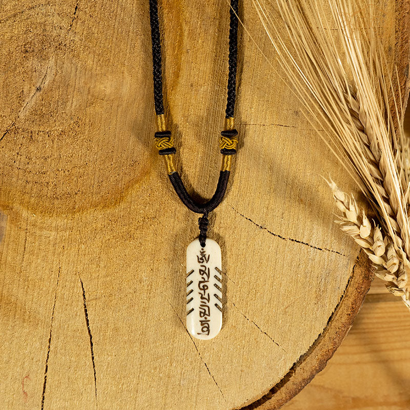 OM Mantra Yak Bone Amulet Pendant Necklace