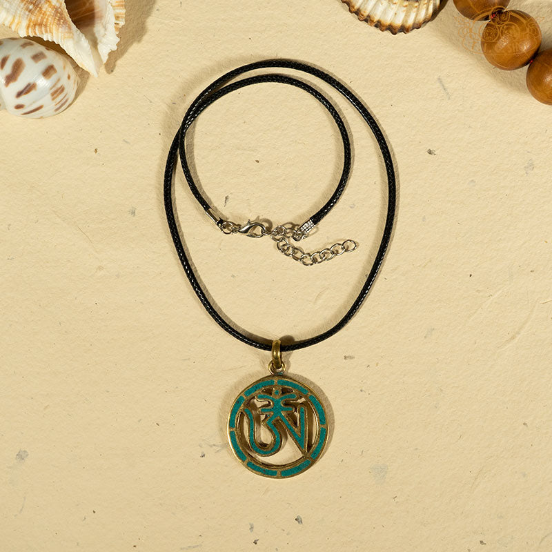 OM Symbol Tibetan Style Inlay Pendant Necklace