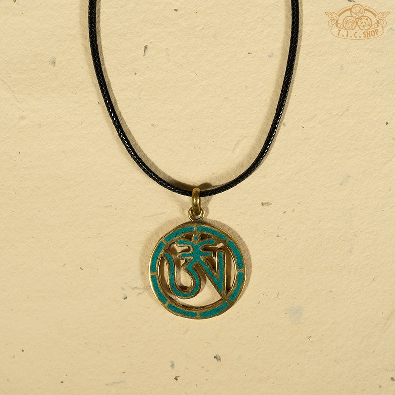 OM Symbol Tibetan Style Inlay Pendant Necklace