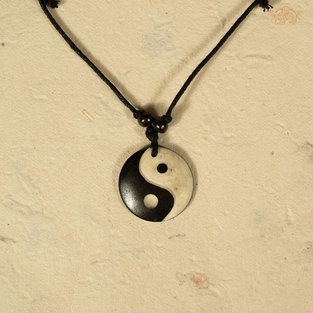 Yin-Yang Symbol Yak Bone Amulet Pendant Necklace