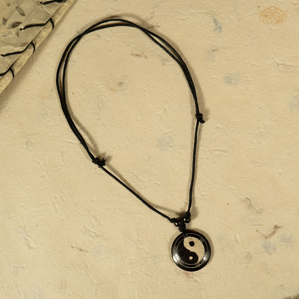 Yin-Yang Symbol Yak Bone Amulet Pendant Necklace