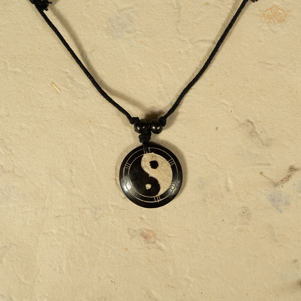 Yin-Yang Symbol Yak Bone Amulet Pendant Necklace