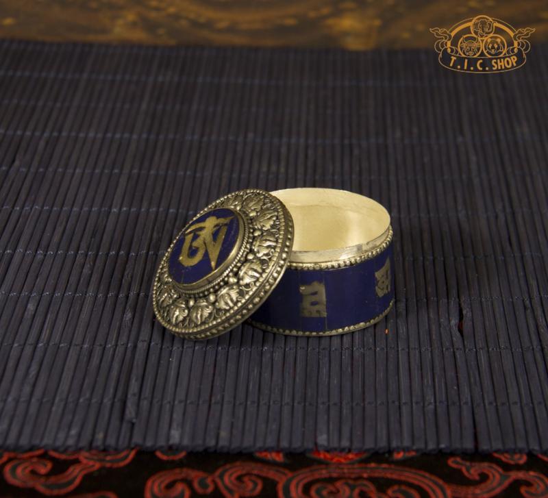 Om Mantras Tibetan Style Stone Inlay Metal Trinket Box / Jewelry Box