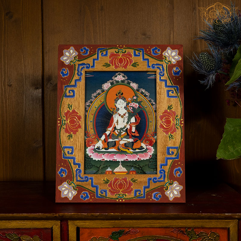 Hand-painted photo frame with traditional Tibetan patterns