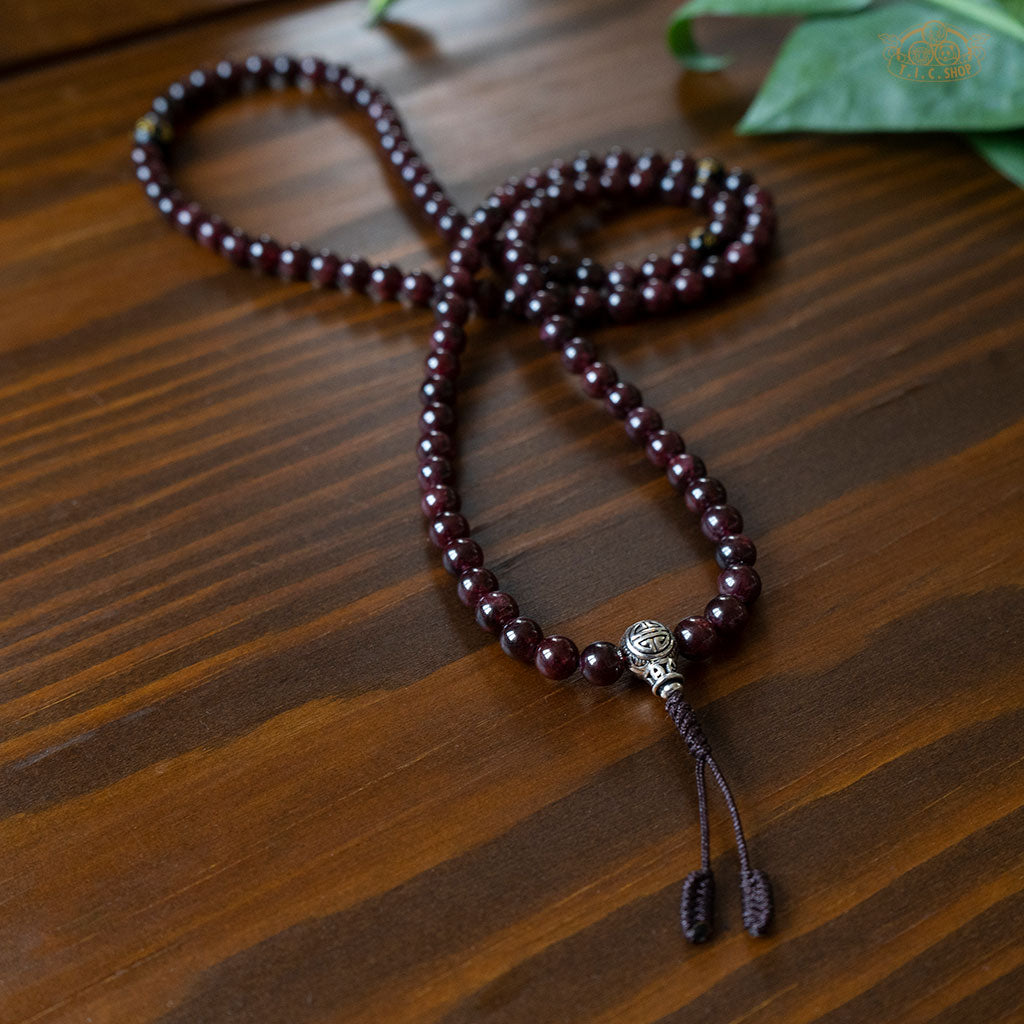 Garnet 6mm 108-Bead Traditional Prayer Mala with 925silver Guru Bead