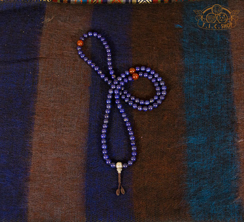 'Enchanting Evening' Lapis Lazuli 6mm 108 Beads Mala with 925 Silver Long Life Guru Bead
