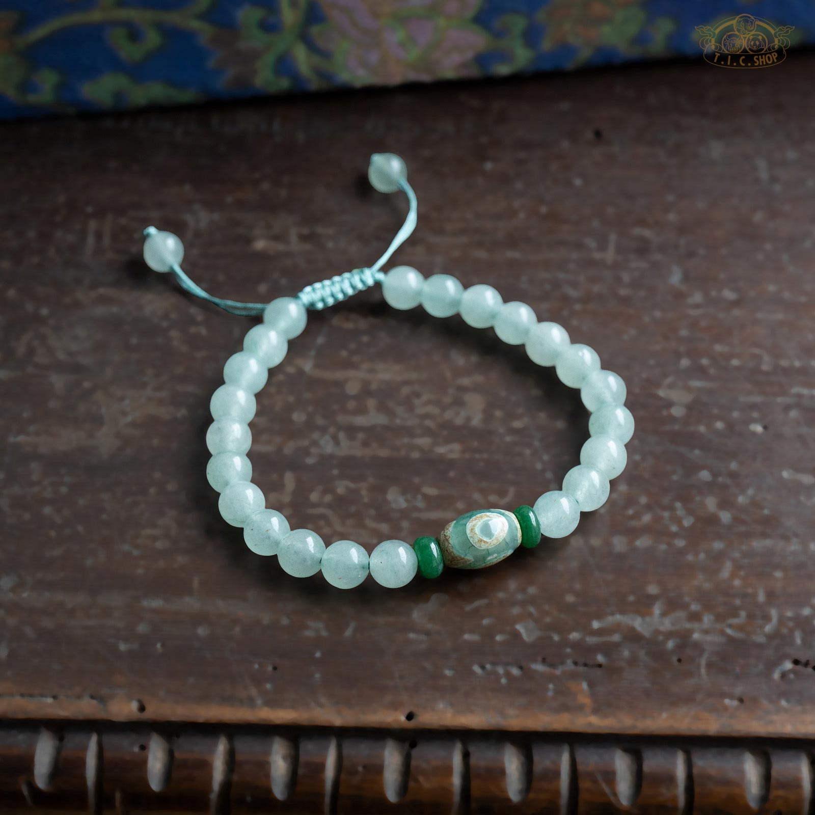 Dzi Bead Green Jade 6mm Beads Bracelet