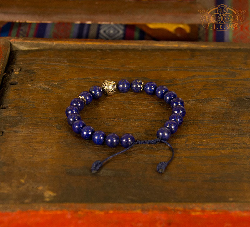 Lapis Lazuli 8mm Beads Adjustable Bracelet with 925 Silver Bead