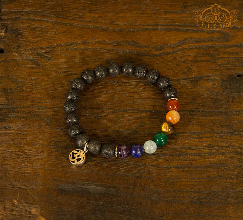 Yoga Seven Chakra Energy 8mm Beads Bracelet with 925 Silver OM Symbol