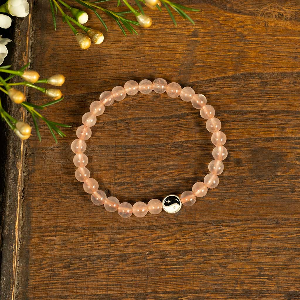 'Yin-Yang' Rose Quartz 6 mm Beads Bracelet