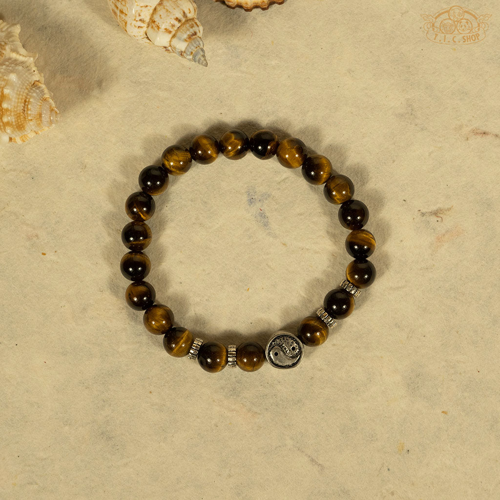 'Yin-Yang Symbol' Tiger Eye 8mm Beads Bracelet
