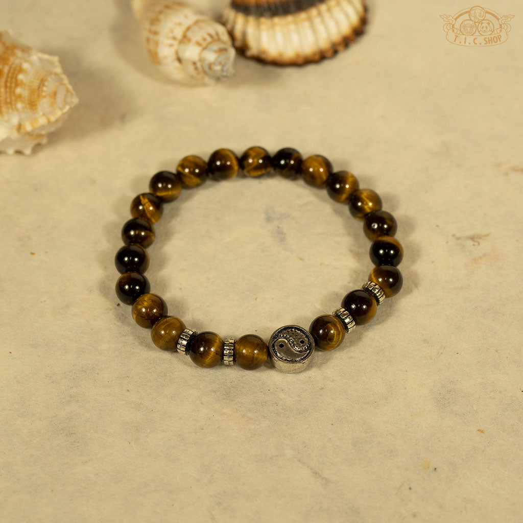 'Yin-Yang Symbol' Tiger Eye 8mm Beads Bracelet