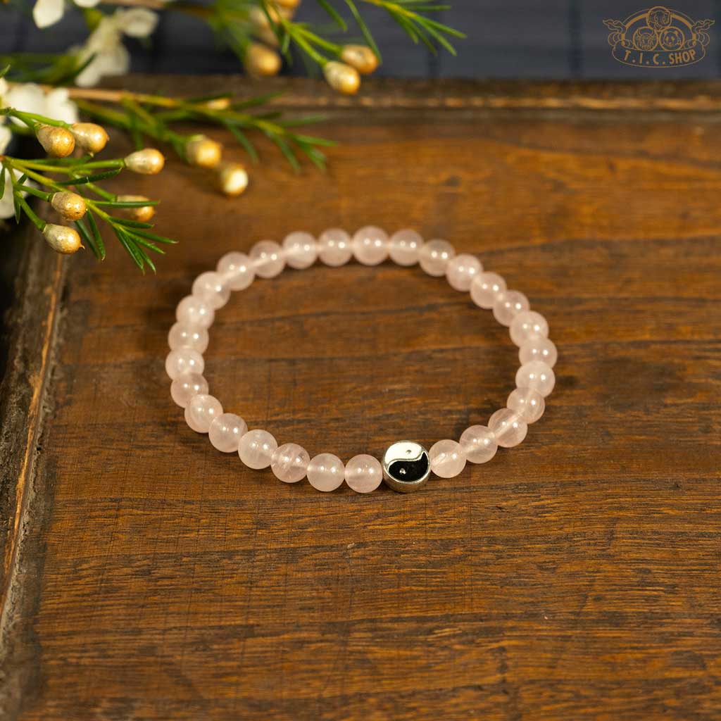 'Yin-Yang' Rose Quartz 6 mm Beads Bracelet