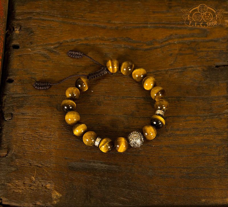 Eight Auspicious Symbols Tiger's Eye 10 mm Beads Bracelet
