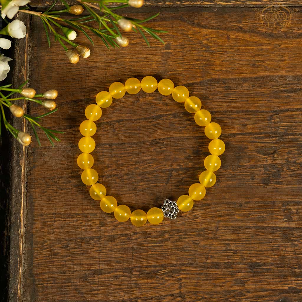 Endless Knot Yellow Agate 8mm Beads Bracelet