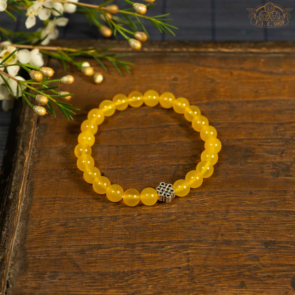 Endless Knot Yellow Agate 8mm Beads Bracelet