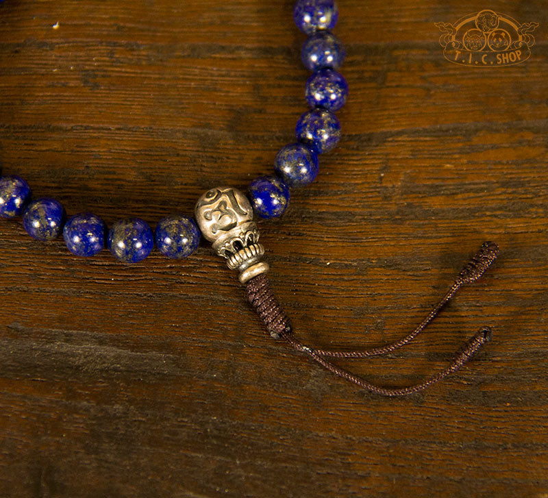 'Enchanting Eventide' Lapis Lazuli 7mm Beads Wrist Mala Bracelet with 925 Silver Guru bead