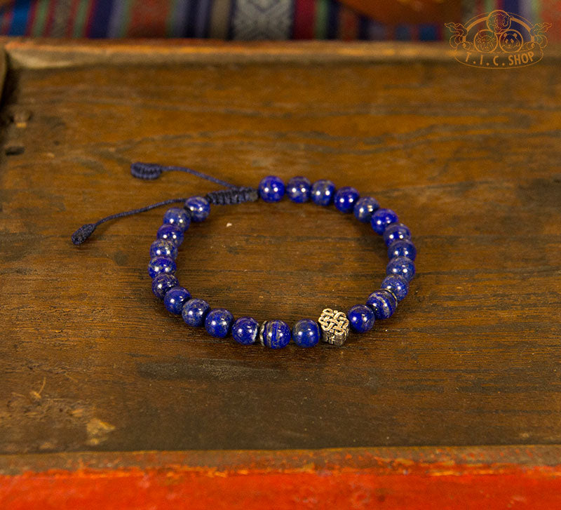 Lapis Lazuli 7mm Beads Bracelet with 925silver Endless Symbol