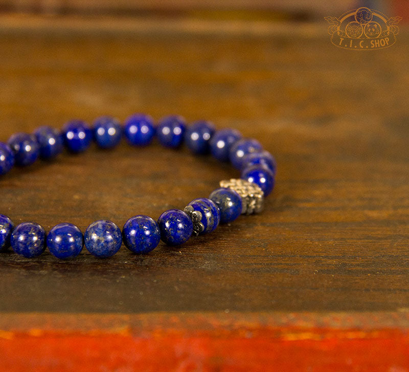 Lapis Lazuli 7mm Beads Bracelet with 925silver Endless Symbol