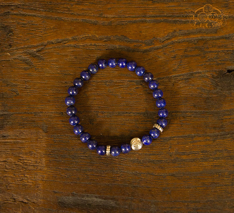 Lapis Lazuli 6 mm Beads with Lotus Symbol Bracelet