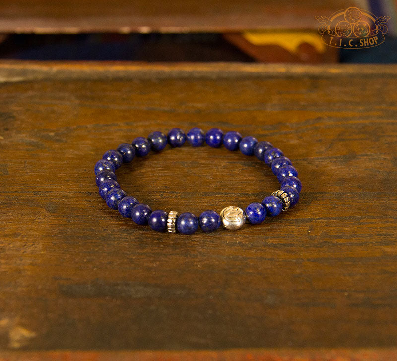 Lapis Lazuli 6 mm Beads with Lotus Symbol Bracelet