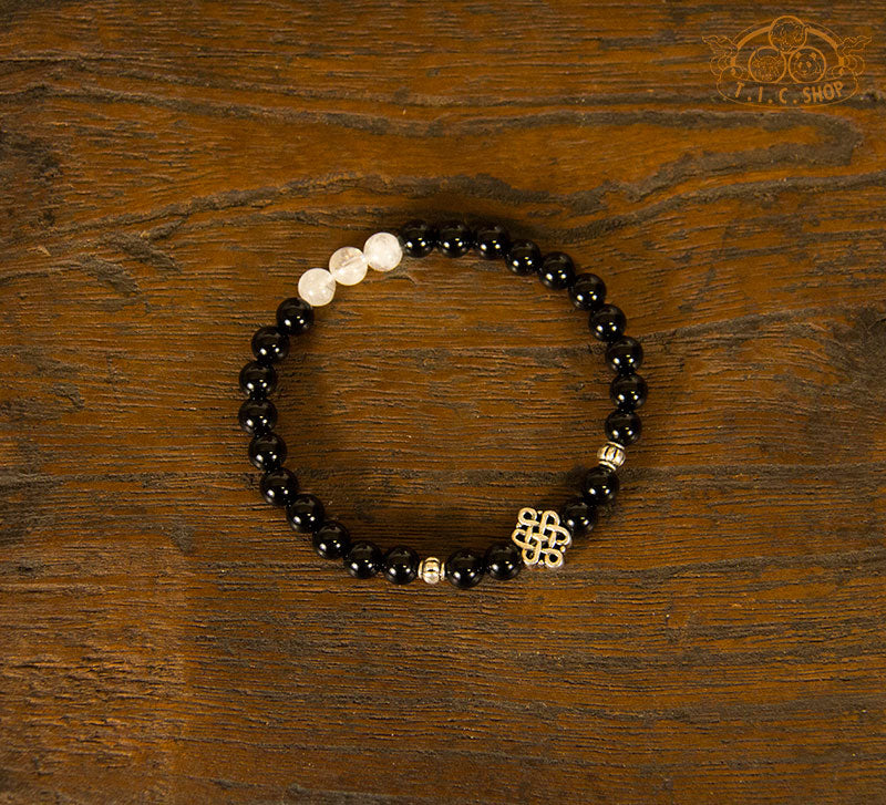 'Endless Delight' Obsidian 6mm Beads Bracelet with Endless Knot Symbol