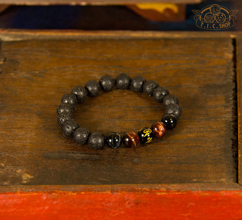 'Devine Protection' Lava Rock Tiger Eye 10mm Beads Bracelet