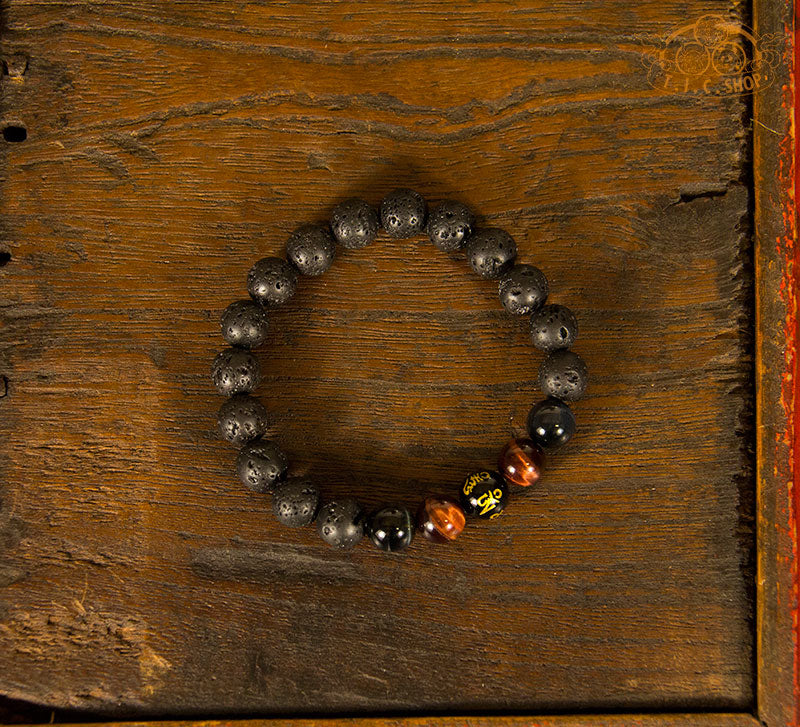 'Devine Protection' Lava Rock Tiger Eye 10mm Beads Bracelet