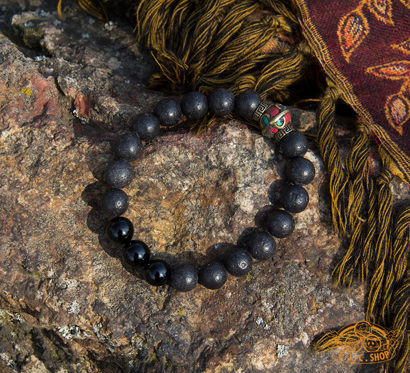 'Strength' Obsidian Lava Rock 10mm Beads Bracelet