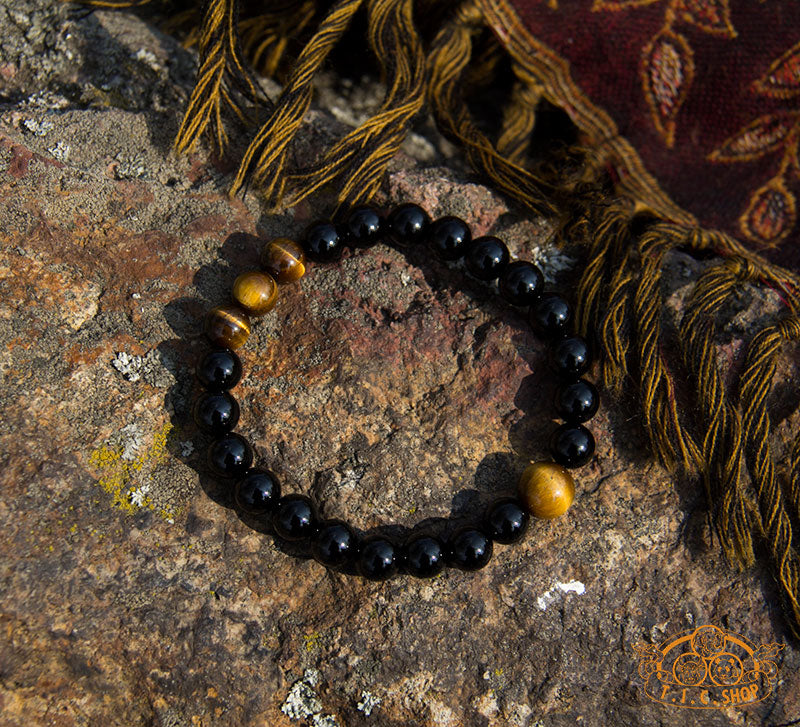 Tiger Eye, Obsidian 8 mm Beads Bracelet