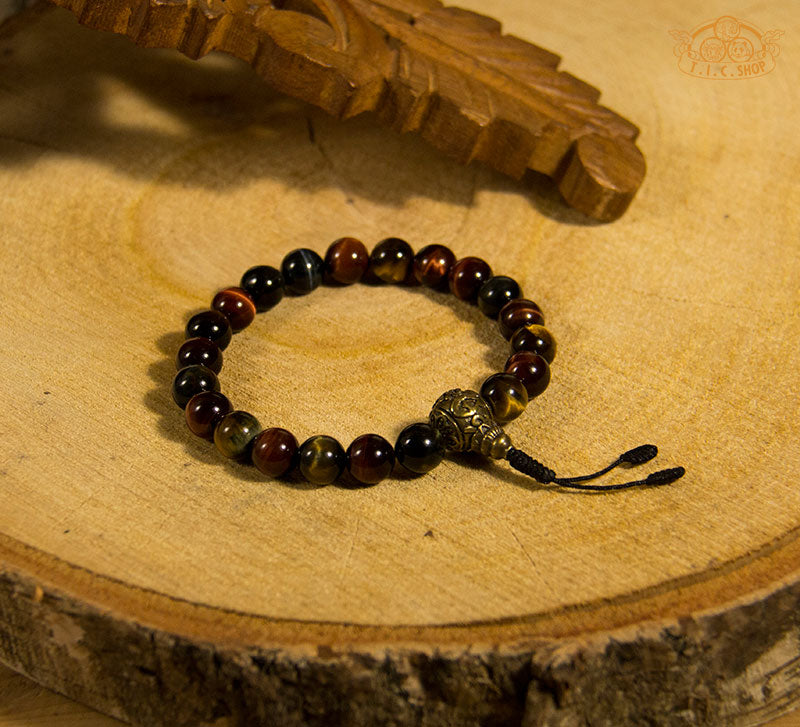 'Ornaments of the Wilderness' Natural Red Yellow Blue Tiger's Eye 10mm Beads Wrist Mala