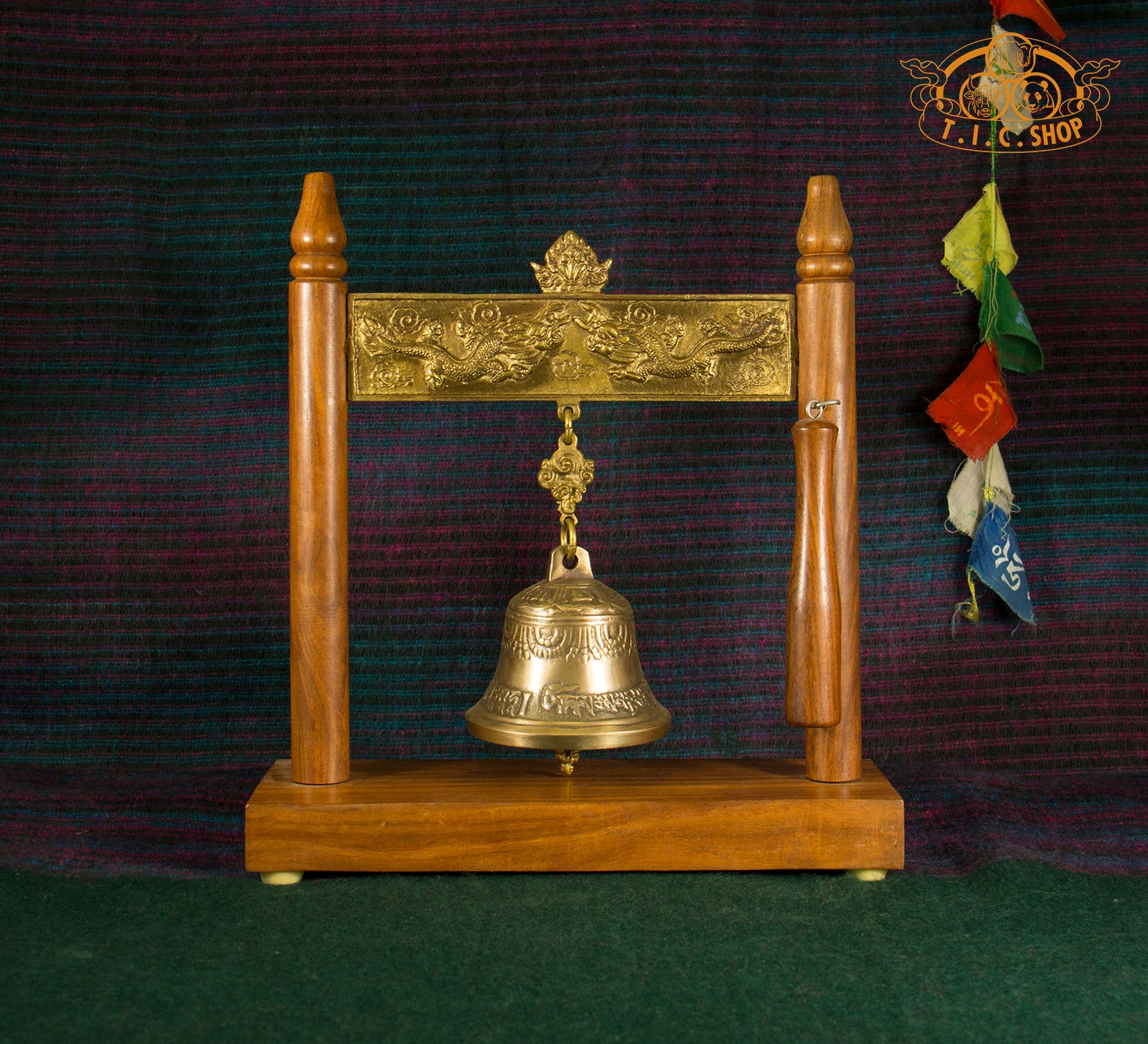 Tibetan Handmade Bell on Wooden Stand